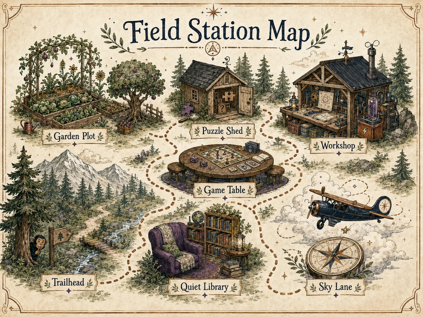 Field Station Map — illustrated overview of all zones